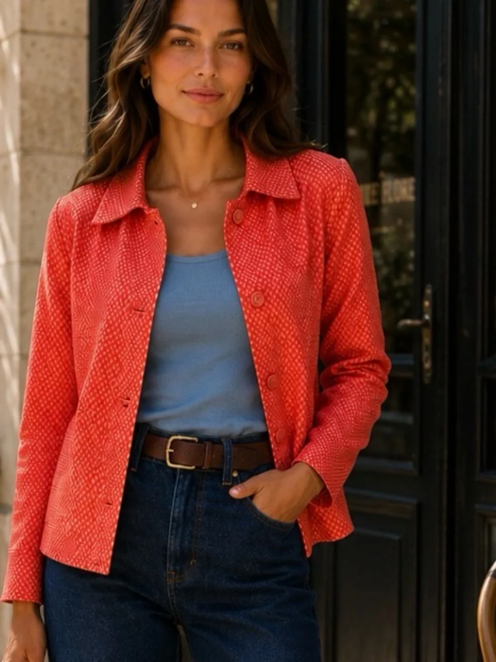 CAbi Topper Jacket Orange Textured Knit Blazer – Chic Statement‎ Jacket